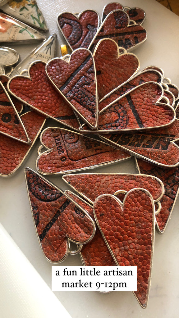 vintage leather basketball heart pendant