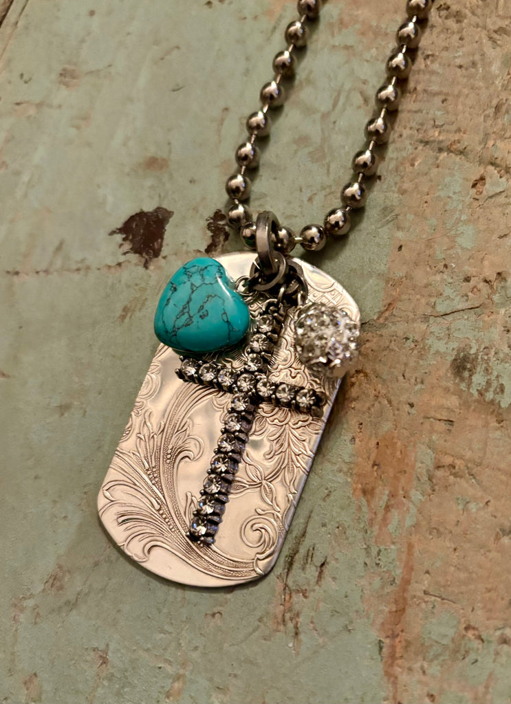 embossed vintage silverplate dogtag assemblage