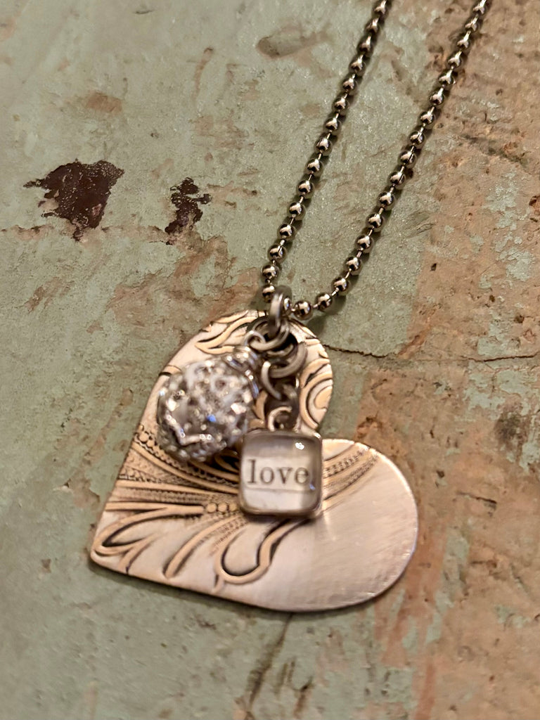 vintage silverplate heart assemblage necklace