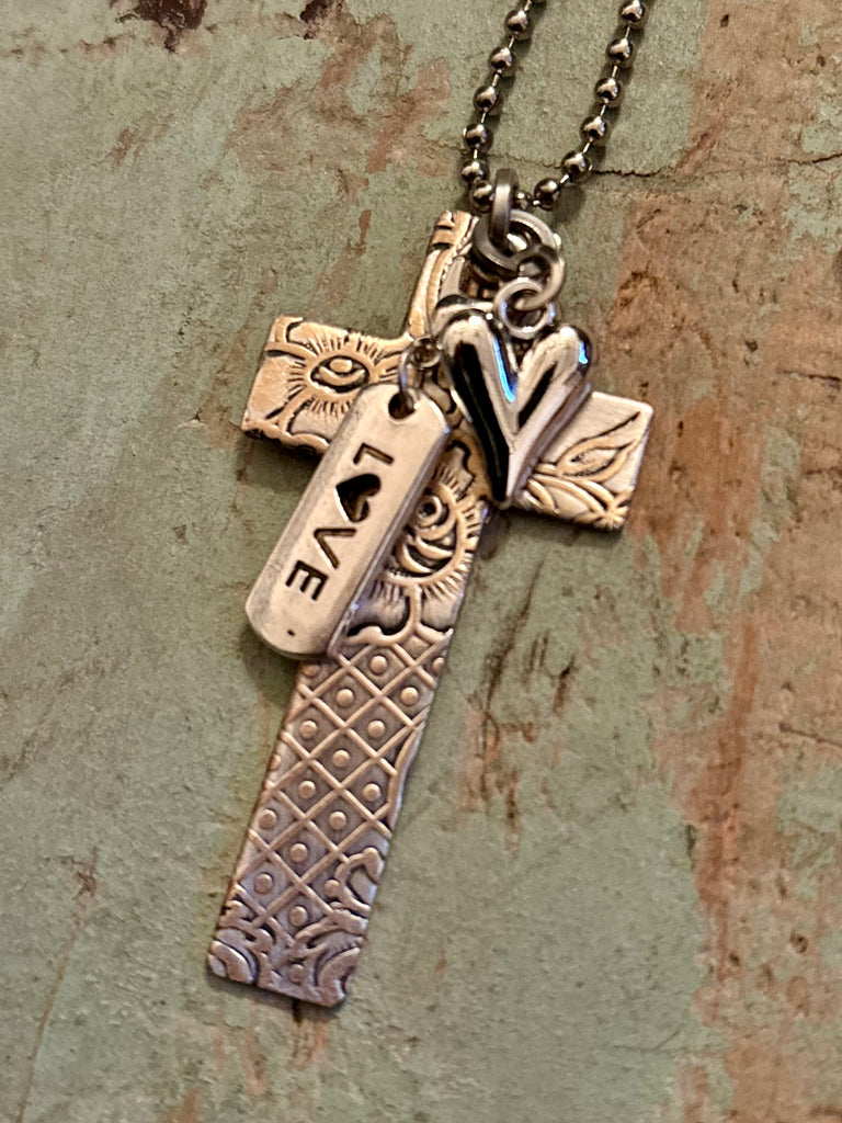 vintage silverplate embossed cross assemblage