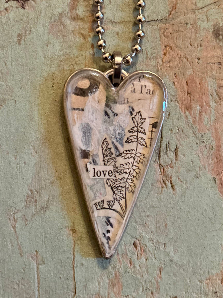 silver long  “love” heart pendant #1
