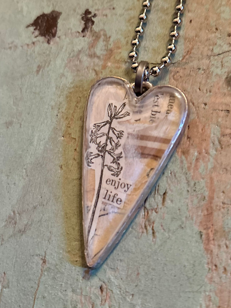 silver long “enjoy life” heart pendant #2