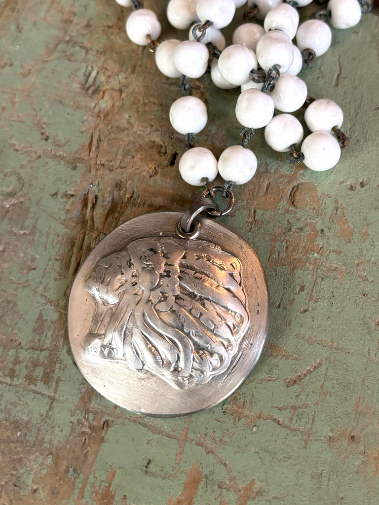 “just one “ embossed silver plate chief pendant